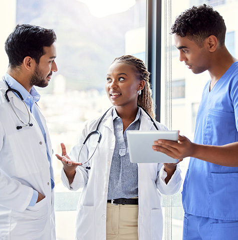 A group of doctors talking at work